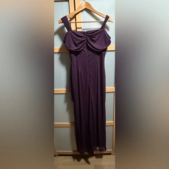Alex Evenings Purple Mesh Cold Shoulder Dress - Picture 3 of 3